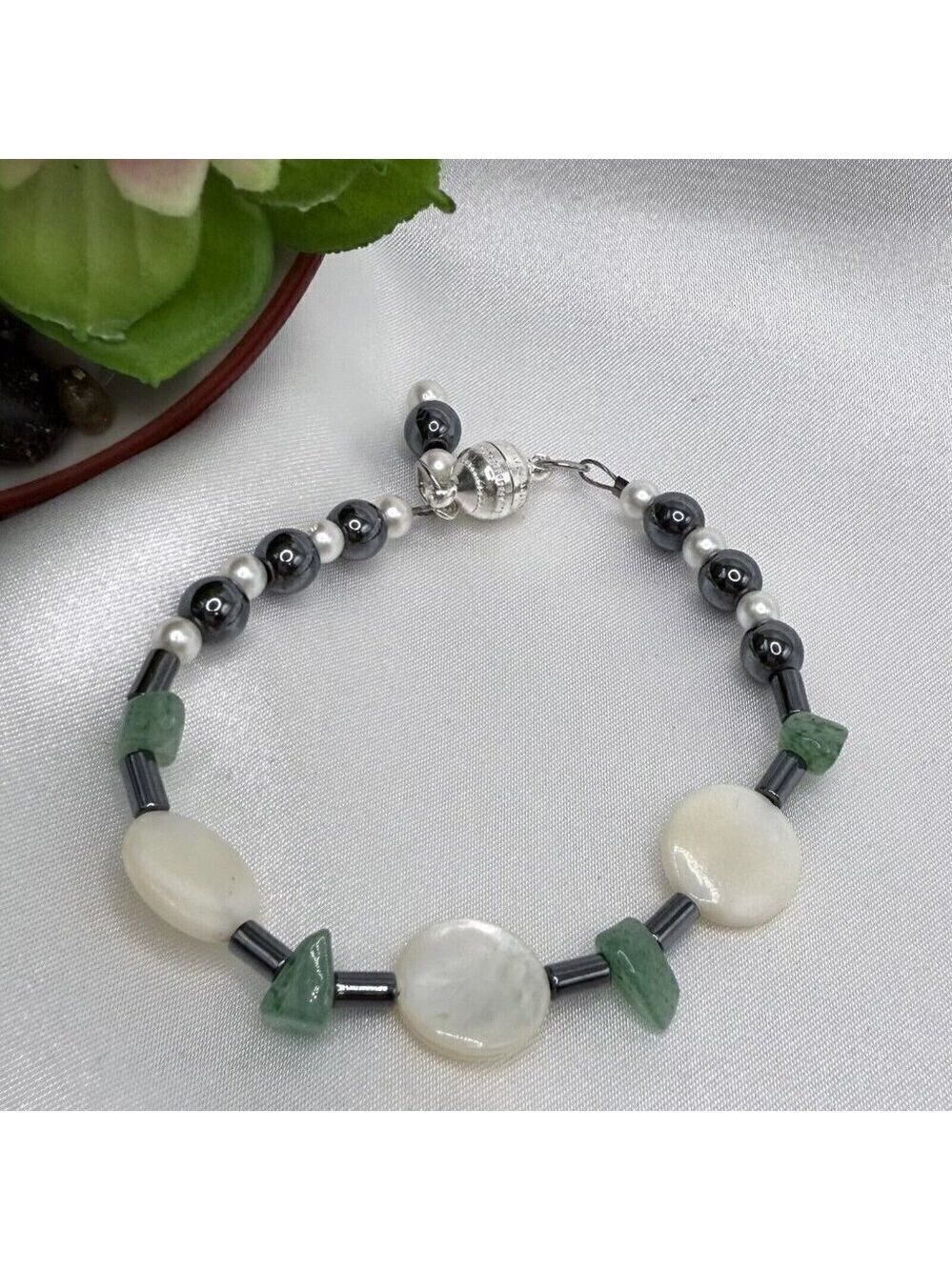 Mother of Pearl Hematite Aventurine 7 Inch Bracelet